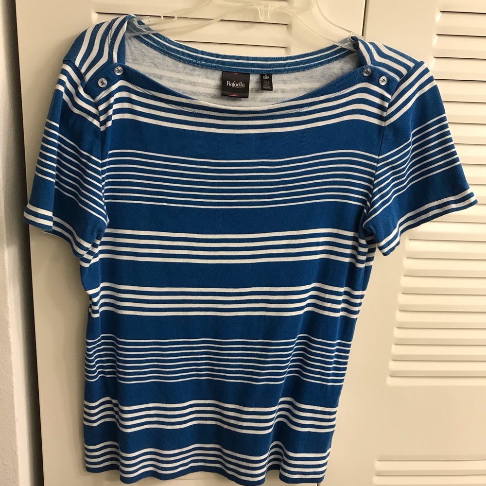Rafaella Blue and White Fitted Short Sleeve T-Shirt